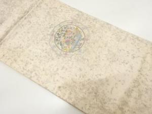 引箔　鏡裏に帆船・草花模様　刺繍　名古屋帯